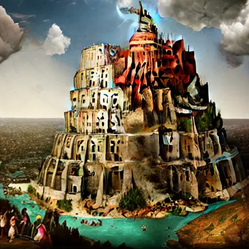 01212-2847468737-A realistic photo of the Babel tower, 4k, detailed, trending in artstation, fantasy vivid colors, photorealism, historical photo.webp